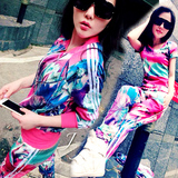 格格家2015春夏季韩版三件套花色潮流休闲时尚套装新款运动女套装