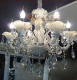 白色地中海水晶蜡烛吊灯 欧式客厅卧室餐厅浪漫公主房灯饰具