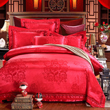 新婚床上用品婚庆四件套大红色结婚套件欧式贡缎提花4件套六件套