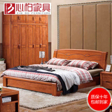 心柏 红橡木床实木床双人床1.8米纯实木储物高箱床现代中式婚床