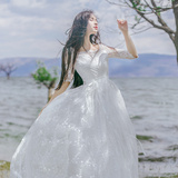 波西米亚长裙夏甜美显瘦连衣裙海边度假白色沙滩裙蕾丝仙女裙礼服