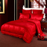 恒源祥集团纯棉婚庆床单床上用品大红结婚全棉贡缎提花床品六件套
