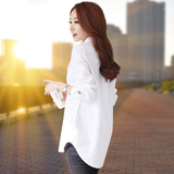 2016保暖休闲白衬衫女长袖冬韩版宽松加厚中长款加绒打底纯棉衬衣