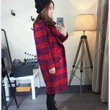 2015冬季新款韩版毛呢外套女千鸟格子中长款茧型夹棉加厚呢子大衣
