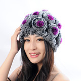【天天特价】冬季韩版女保暖皮草帽子手工编织獭兔毛帽子玫瑰花朵