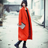 2015冬新款韩版女装毛呢外套女超长款毛呢大衣宽松显瘦K652
