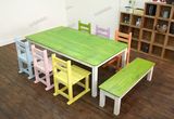 田园书桌办公桌儿童桌写字桌地中海餐桌幼儿园桌椅彩色桌椅环保