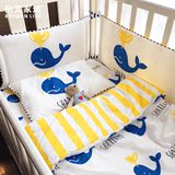柏文家适 全棉卡通鲸鱼婴儿三件套纯棉宝宝床上用品床单被套床围