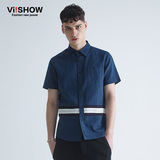 viishow2016夏装新款短袖衬衫 欧美街头潮流短袖衬衫男 纯色透气