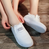 夏季新款韩版一脚蹬乐福小白鞋学生帆布休闲鞋透气单鞋平底女鞋子