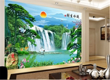 3D立体电视背景墙纸墙布无缝大型现代壁画客厅山水风景瀑布迎客松