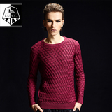 TUNYI男士毛衣 2016新款英伦加厚纯色条纹提花套头针织衫男潮