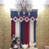 美式英伦乡村地中海风格雪尼尔红白蓝三色拼接亚麻棉窗帘定制窗帘