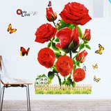 特价3D立体墙贴纸 红色玫瑰花 客厅卧室电视墙浪漫家居装饰壁纸画