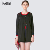 NAERSI/娜尔思女装夏装新款蕾丝拼接直筒简约中长款风衣外套