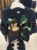 HM H&M香港专柜正品代购男宝宝婴儿猴子树叶印花薄绒长袖套头卫衣