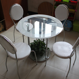 组合圆桌子接待洽谈桌椅一桌四椅双层玻璃方桌小户型不锈钢餐桌椅