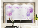 无缝壁画3d立体电视背景墙纸墙布浪漫温馨紫色蒲公英定制免费施工
