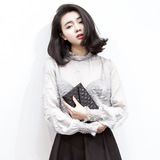 2016春季韩版女装领雪纺压花性感透视小衫新款雪纺衫长袖女上衣潮