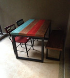 地中海实木餐桌 美式彩色实木书桌 酒吧休闲场所彩色桌椅 奶茶店