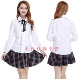 新款日韩学院经典学生校服套装英伦班服工作制服外套长袖纯棉衬衣