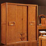 实木衣柜 橡木衣柜 推拉移门 简约现代中式木柜大衣橱储物柜四门