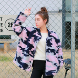 秋冬装新款韩版女装修身显瘦加厚迷彩夹克棒球服女羊毛呢短外套潮