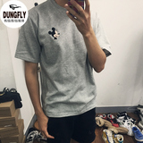 Dungfly韩国男装代购夏季新款韩版MI老鼠刺绣简约清新居家短袖T恤