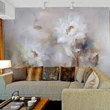 米洛大型壁画 中式复古墙纸 客厅沙发卧室壁纸 手绘油画风格荷花