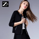 ZK2016春季新品开衫简约短外套七分袖修身圆领上衣欧美时尚女装潮