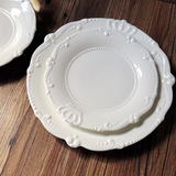 欧式纯白西餐盘牛排盘蛋糕盘西餐餐具 浮雕皇冠陶瓷盘子圆盘菜盘