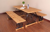 复古实木板桌椅组合做旧铁艺餐桌轮子休闲电脑桌创意个性餐桌特价