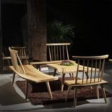 复古实木餐桌 多功能松木原木做旧咖啡厅餐桌椅组合地中海沙发椅