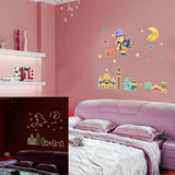 儿童房布置墙贴纸男女孩卧室床头墙壁装饰夜光贴卡通贴画月亮女孩