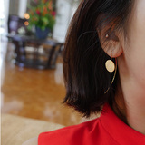 韩国代购欧美风简约个性气质耳饰女几何金属圆片夸张长款耳钩耳环