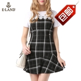 商场代购ELAND衣恋15年蕾丝格纹拼接连衣裙EEOW52352M专柜正品