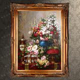 古典花卉欧式油画手绘客厅装饰画玄关餐厅卧室挂画壁画花开富贵M1