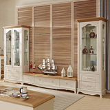 实木玻璃厅柜背景组合柜电视柜地中海风格客厅家具储物柜实木白色