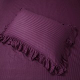 包邮 全棉纯棉纯色贡缎花边枕套一对缎条单人枕头套不含芯 深紫