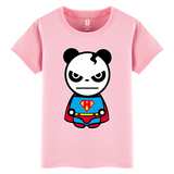 有怪兽 超人panda熊猫 卡通圆领纯棉短袖潮牌宽松男女t恤情侣装衫