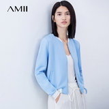 Amii2016春秋新款雪纺女式短外套长袖小立领宽松运动休闲棒球服