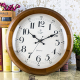 莫迪亚实木挂钟 欧式客厅钟表复古圆形壁挂表中式木制静音石英钟