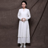 墨一禅时尚2015热销新款长裙女白色棉麻中式长袍禅服瑜伽服连衣裙