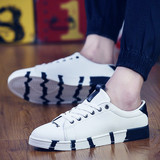 夏季青少年男士帆布鞋韩版潮流休闲男鞋子学生布鞋板鞋黑白色潮鞋