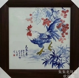 景德镇瓷板画方形挂画名家手绘大吉图现代装饰画餐厅壁画有框公鸡