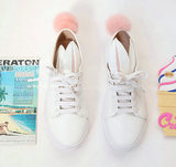 【.owen】韩国代购 兔耳朵造型粉色毛球绑带松糕厚底增高休闲鞋
