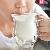 创意牛奶杯子 水杯 双层玻璃杯 可微波 耐热牛奶杯 小奶牛杯