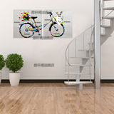 纯手工 双联自行车创意装饰油画欧美法式风格创意手绘家居背景墙