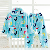 秋冬季男童法兰绒女童睡衣长袖珊瑚绒儿童睡衣宝宝保暖家居服套装