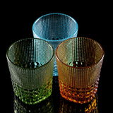 家用无铅彩色玻璃杯子浮雕防滑耐热泡茶杯创意复古欧式zakka水杯